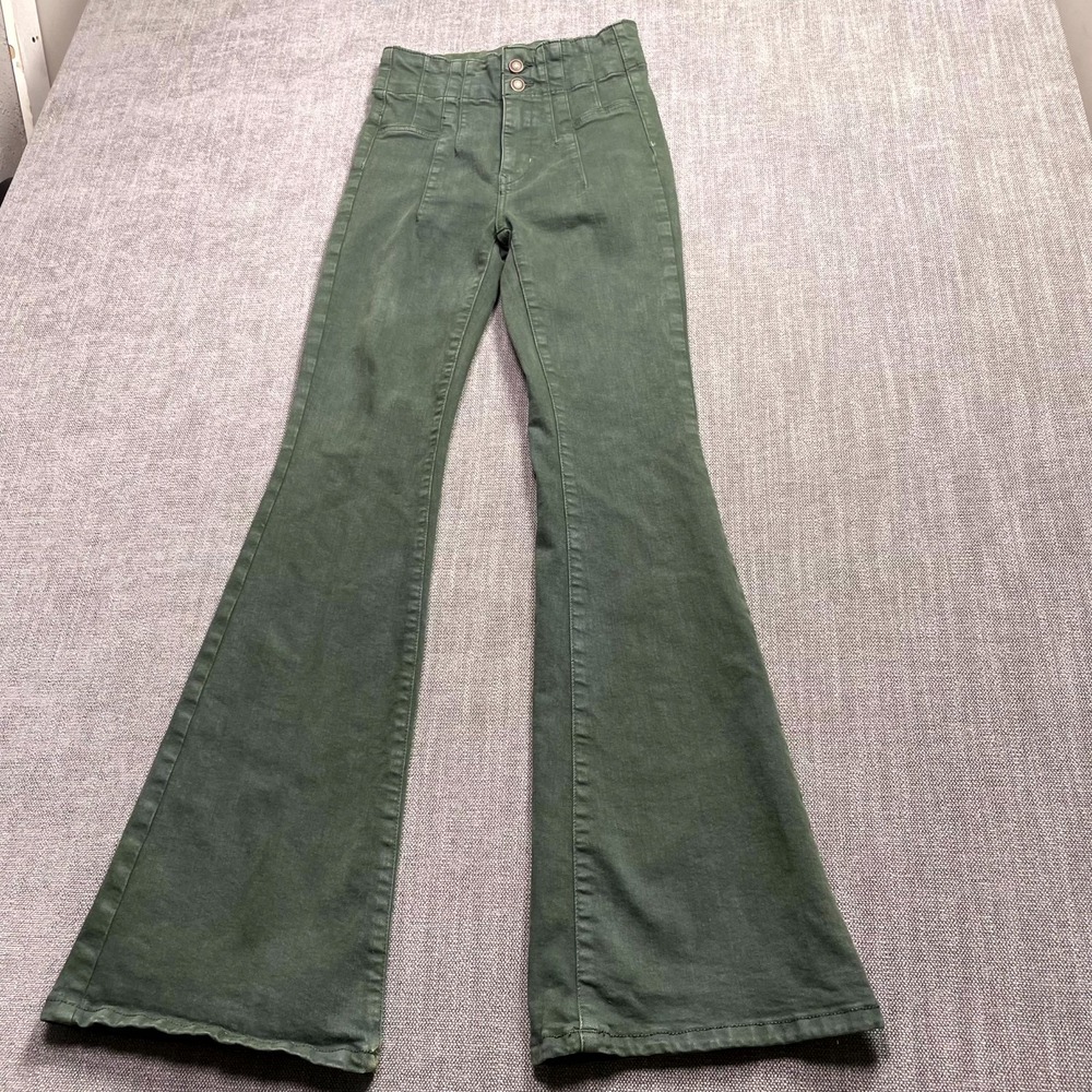 Free People We The Free Jayde Flare Jeans Womens 26 Green Everyday Casual Wear